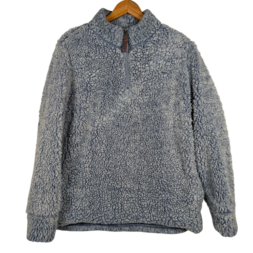 Women XL Light Blue Sherpa Fleece Quarter Zip Pullover Faux Fur Jacket WPL 11590
